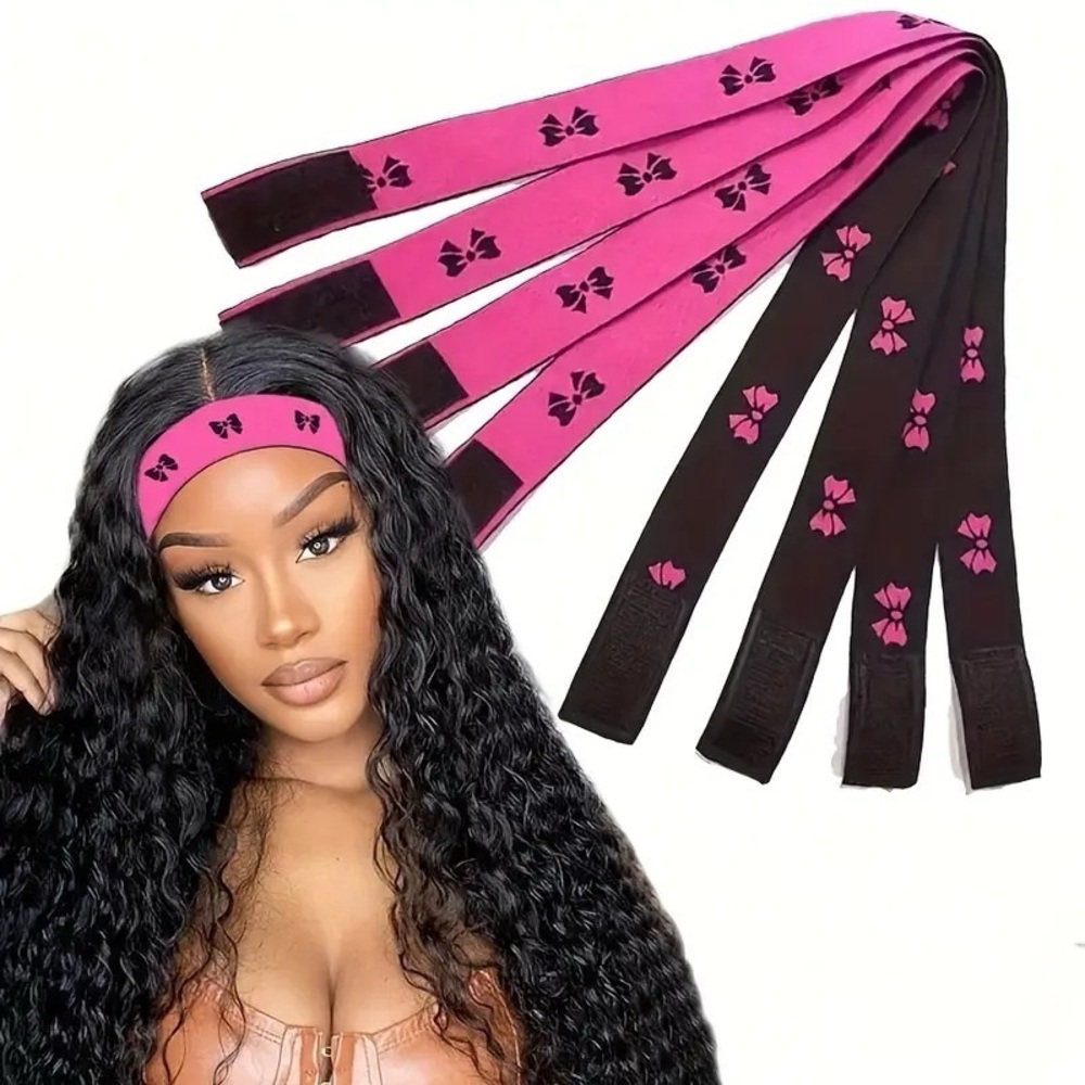 2Pcs Wig Elastic Bands – Black & Pink Lace Melting Headbands, Non-Slip Headbands